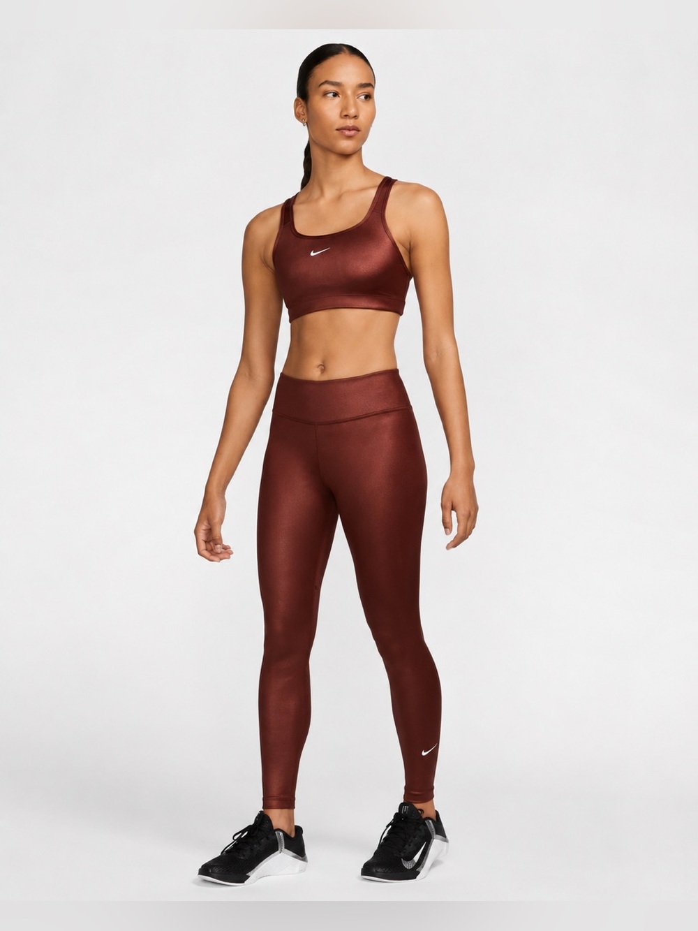 Nike Dri-Fit Leggings Womens Large One Shine Full Length High Rise Maroon